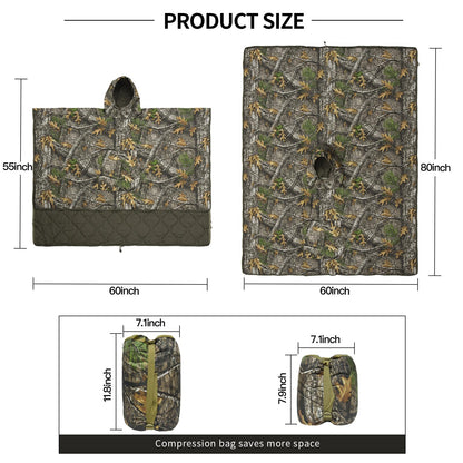 LOOGU Camo Blanket Waterproof Poncho Liner Military Zipper Insulated Sleeping Bag Outdoor Camping Hiking Hunting Travel Survival Backpacking