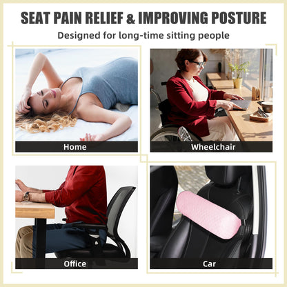 Lumbar Roll Pillow for Lower Back, Lumbar Support Foam Roll Cushion with Pillowcase and Upgraded Strap for Office, Chair, Car, Seat Pain Relief & Improving Posture (Light Pink, Long-15 * 4.3'')