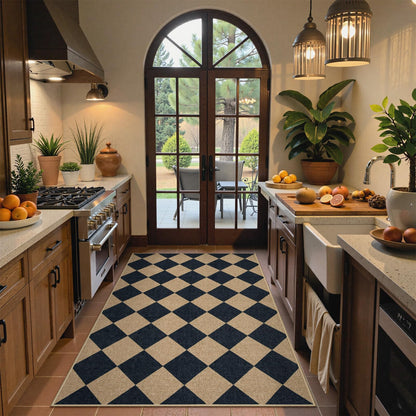 Lahome Checkered Easy Jute 3x5 Outdoor Patio Rug, Washable Rugs for Entryway Diamond Indoor Outdoor Living Room Carpet, Farmhouse Neutral Non Slip Black Door Carpet for Backyard Bedroom