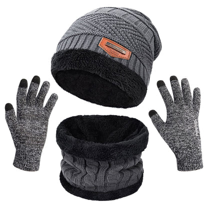 MAYLISACC 3 Pcs Mens Womens Winter Warm Fleece Beanie Hat with Touch Screen Gloves and Neck Warmer Gaiter Set Grey