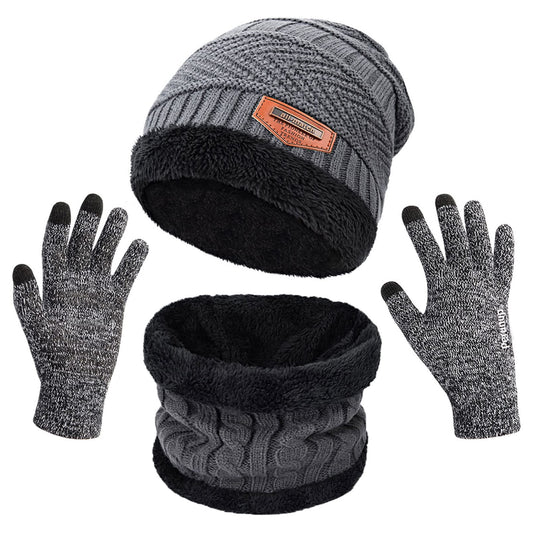 MAYLISACC 3 Pcs Mens Womens Winter Warm Fleece Beanie Hat with Touch Screen Gloves and Neck Warmer Gaiter Set Grey