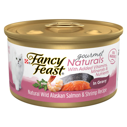 Purina Fancy Feast Wet Cat Food Gourmet Naturals Wild Alaskan Salmon and Shrimp Recipe in Wet Cat Food Gravy - (Pack of 12) 3 oz. Cans