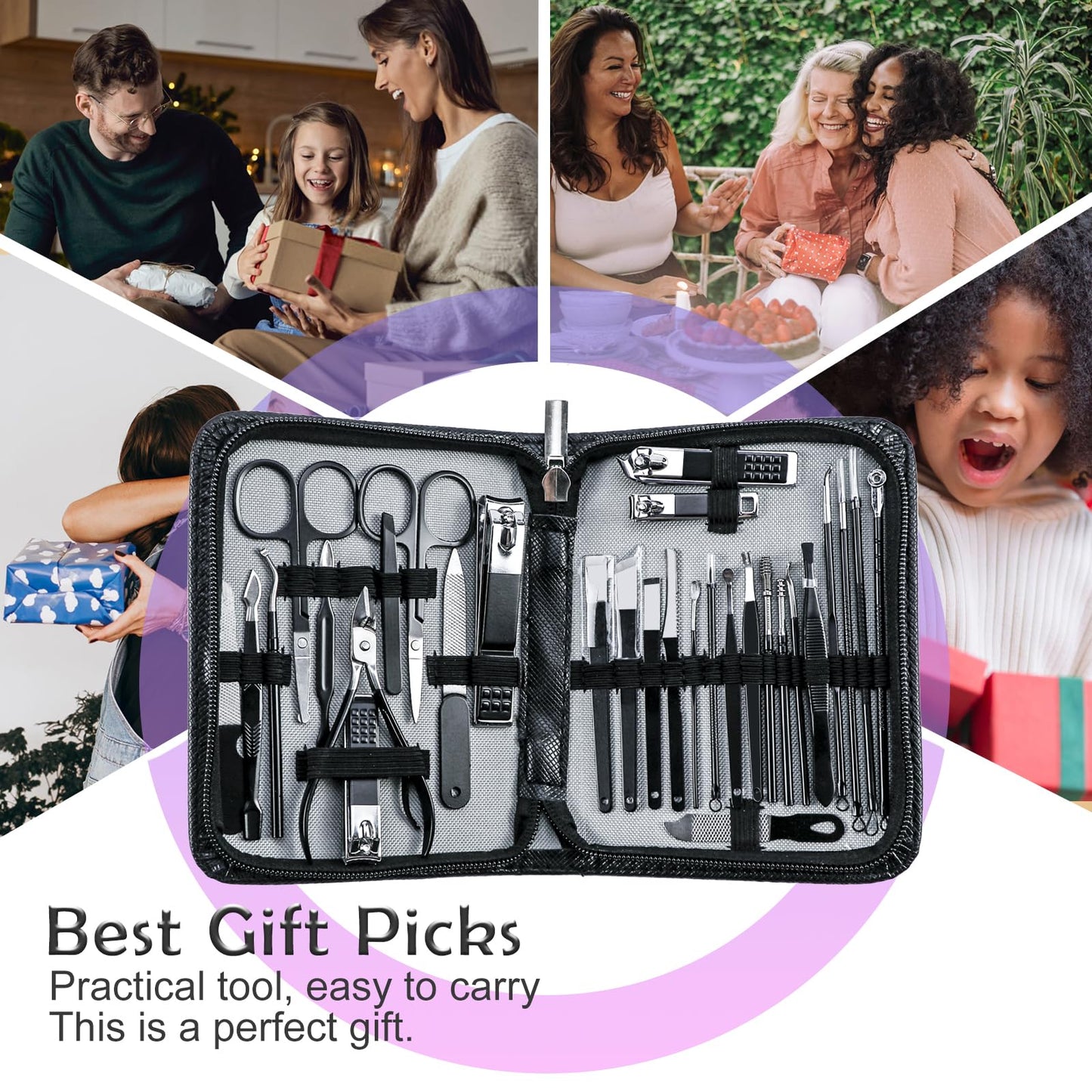 Manicure kit Personal Care Mens Grooming Kit, 30 in 1 Professional Nails Kit Pedicure Kit, Nail Clippers for Men and Beauty Tool Portable Set, with Luxurious Travel Case (Black)