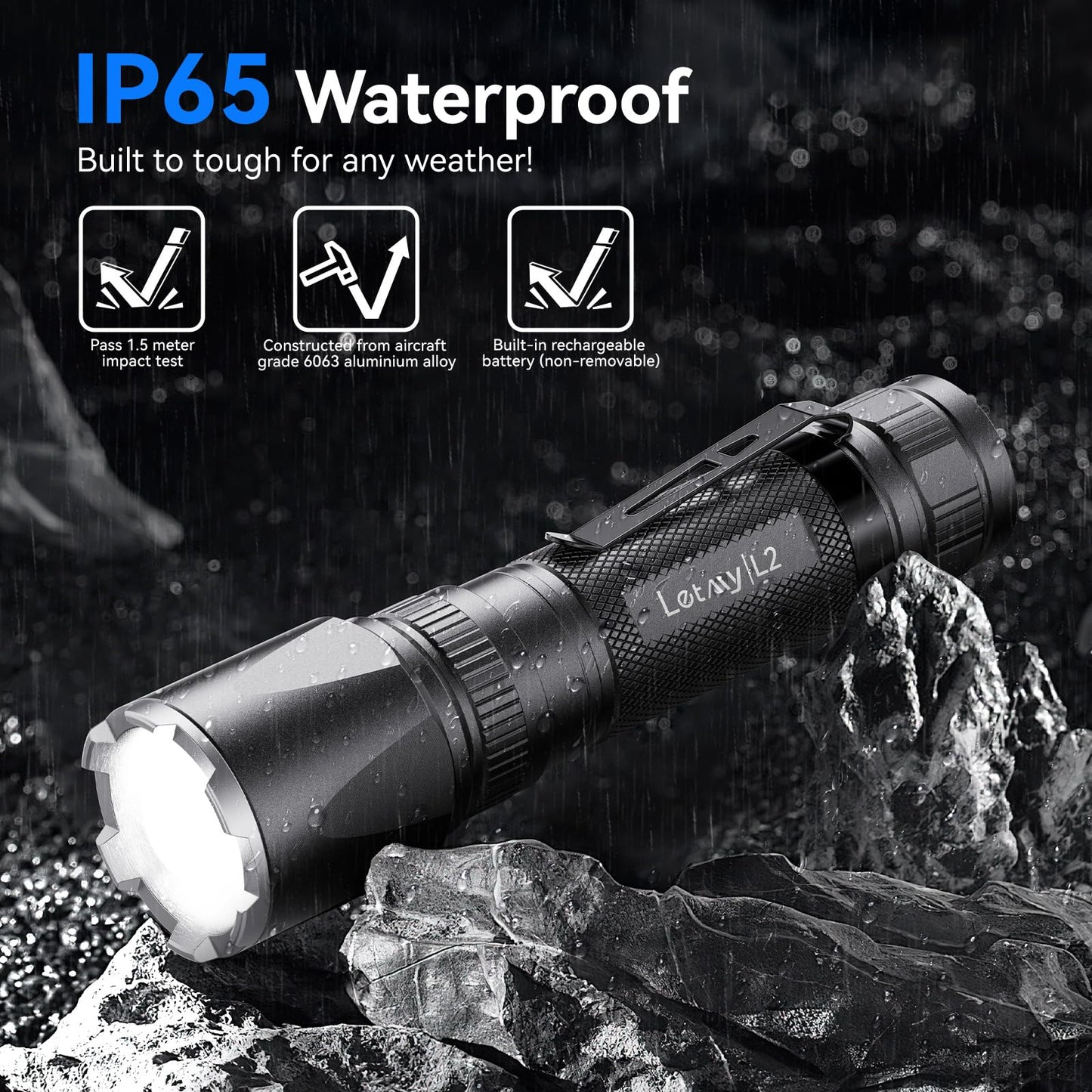 LETMY Rechargeable Flashlights High Lumens, 2 Pack 2000 Lumens Super Bright LED Tactical Flashlight, 3 Modes Samll Powerful Flash Lights with Clip, Waterproof Flashlights for Home Emergency Camping