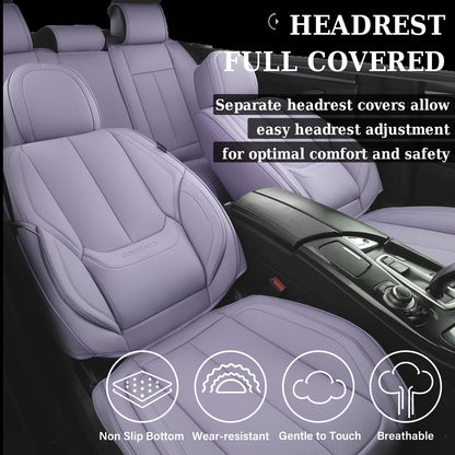 Coverado Car Seat Covers Full Set, Seat Covers for Cars, Car Seat Covers Front Seats and Back Car Seat Protector Waterproof, Leather Car Seat Cushion Universal Fit for Most Cars Purple