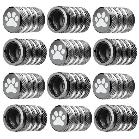 Tire Valve Stem Caps Cover - (12 Pack) Tire Air Caps Metal with Plastic Liner Corrosion Resistant Leak-Proof Dog Paw Print for Car Truck Motorcycle Bike Grey
