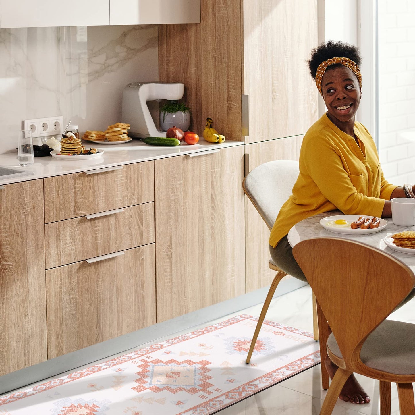 FRESHMINT Anti Fatigue Kitchen Mats for Floor 2 Piece Set, Waterproof & Non-Skid Boho Kitchen Rugs, Cushioned Kitchen Mat for Standing Washable Comfort Desk Kitchen Runners, 17x30+17x47