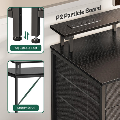 Huuger 47 Inch Computer Desk with Power Outlets and LED Lights, Gaming Desk with 4 Drawers, Office Desk with Monitor Stand, Study Work Home Office, Small Spaces, Black