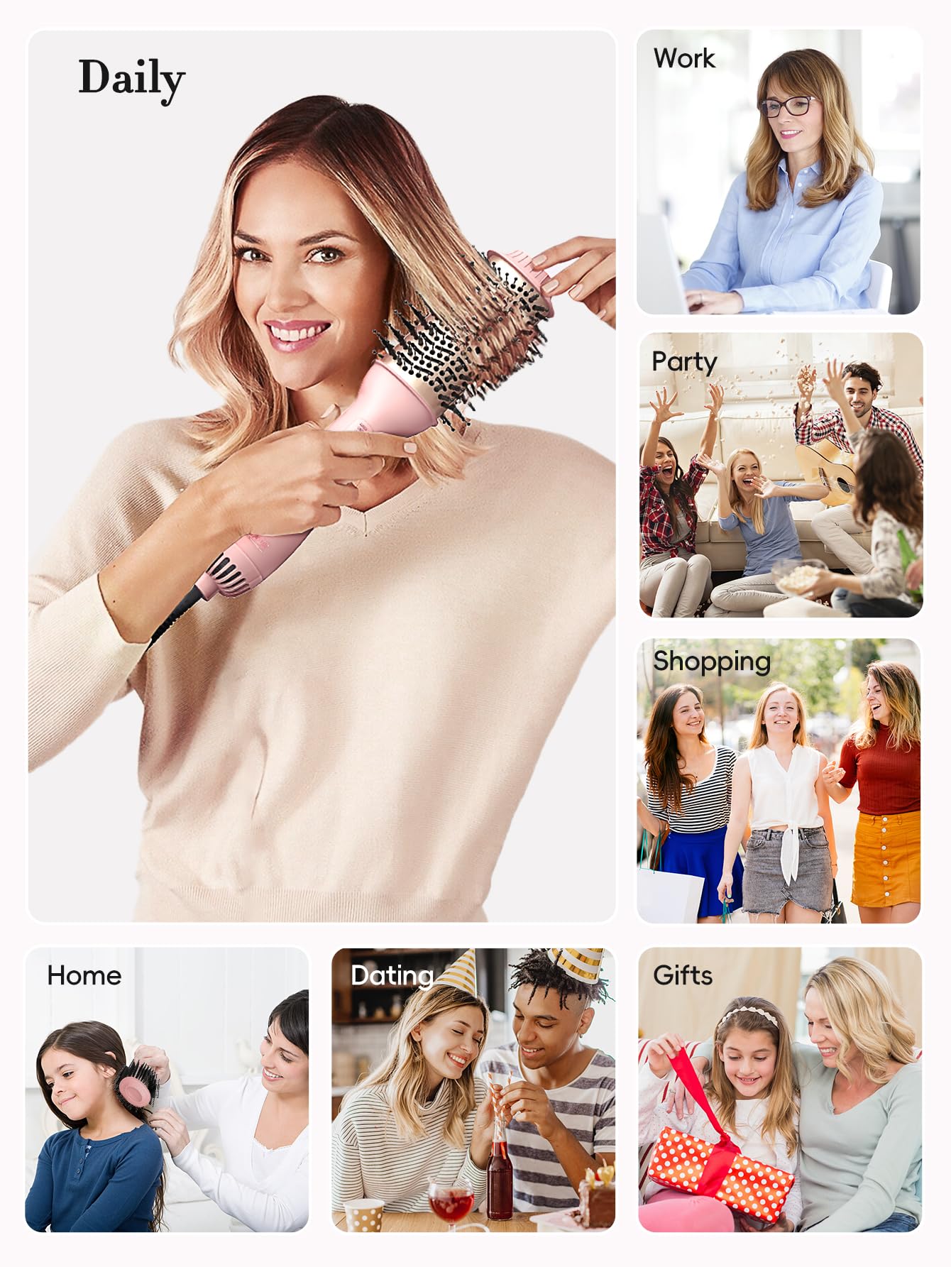 LANDOT Hair Blow Dryer Brush: One-Step Hot Air Brush with 60mm Oval Barrel - 4 in 1 HairDryer Styler and Volumizer for Drying Straightening Curling Volumizing Hair Fight Frizz and Add Volume