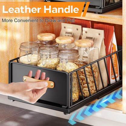 Pull out Cabinet Organizer Fixed with Adhesive Nano Film,Heavy Duty Slide out Pantry Shelves Drawer Storage,Sliding Mesh Cabinet Basket with Handle for Kitchen, Bathroom,Home, 11.8"W X15.7"D X6.2"H