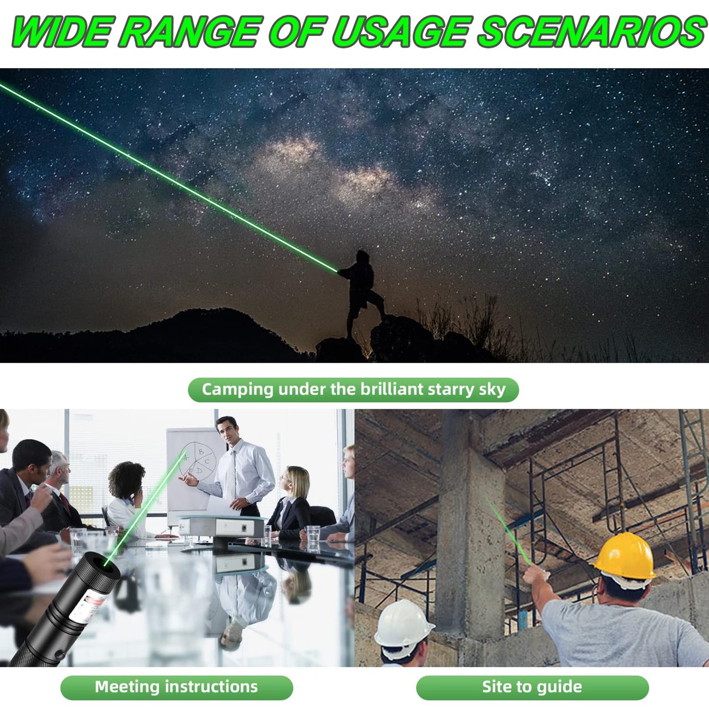 MEUSNO Green Laser Pointer, Green Laser Pointer High Power Rechargeable Strong Long Range Laser Beam Flashlight Laser Light Pointer Pen, Rechargeable Laser Pointer for Presentations Outdoor