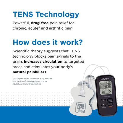 OMRON Max Power Relief TENS Unit Muscle Stimulator, Simulated Massage Therapy for Lower Back, Arm, Shoulder, Leg, Foot, and Arthritis Pain, Drug-Free Pain Relief (PM500)