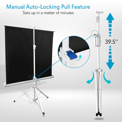 Pyle 50 Inch Portable Projector Screen with Tripod Stand – Lightweight, Durable, Easy Pull Setup Mobile Projection Screen with 4:3 Aspect Ratio, White Matte Fabric for Indoor/Outdoor Use