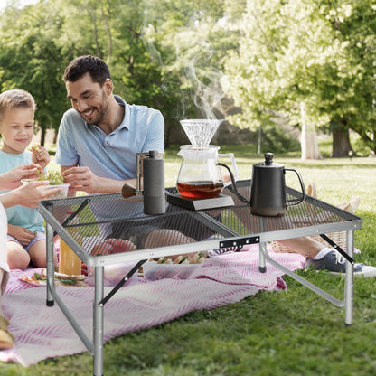 RedSwing Portable Grill Table for Outside, Aluminum Folding Grill Stand Table for Outdoor Camping Picnic BBQ, Lightweight Adjustable Height, 36"x24"x15"/28" Sliver