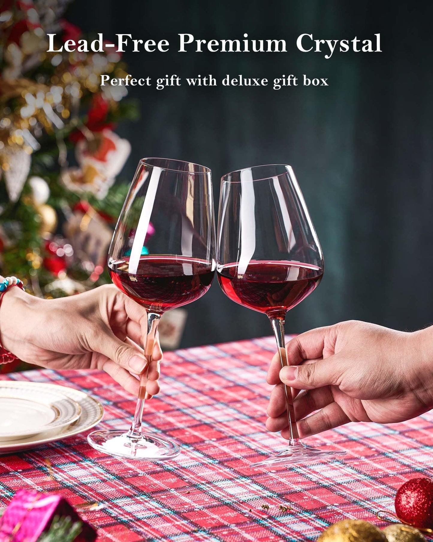 JBHO Hand Blown Italian Style Crystal Bordeaux Wine Glasses - Great Gift Packaging - Red Wine Glasses Lead-Free Premium Crystal Clear Glass - Set of 4-18 Ounce