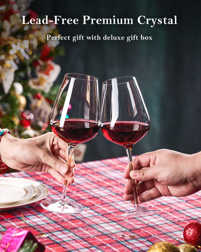JBHO Hand Blown Italian Style Crystal Bordeaux Wine Glasses - Great Gift Packaging - Red Wine Glasses Lead-Free Premium Crystal Clear Glass - Set of 4-18 Ounce