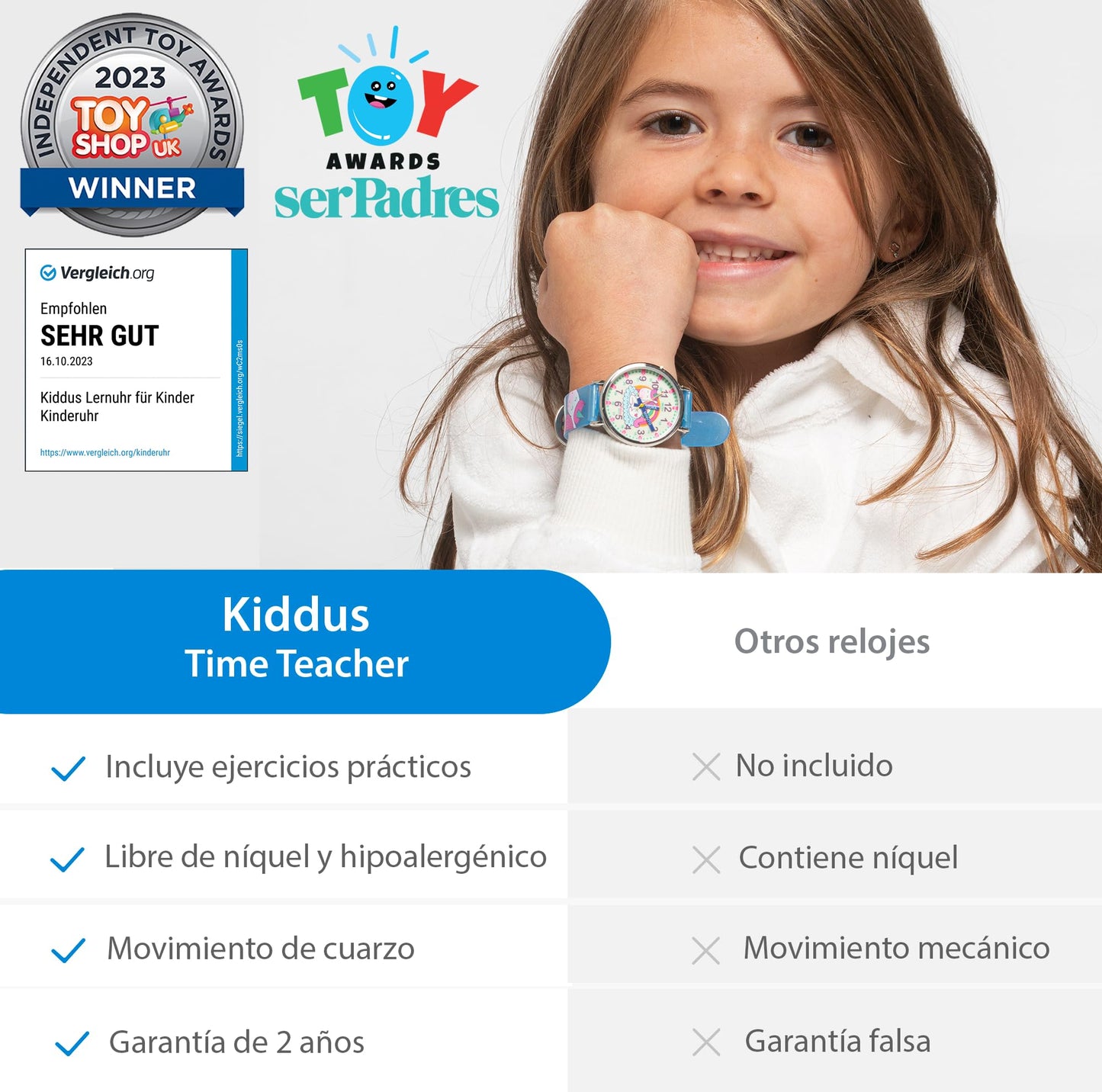 Kiddus Educational Kids Watch for Children, Boys and Girls. Analogue Time Teacher Wristwatch with Exercises. Classic Time Teacher. Blue