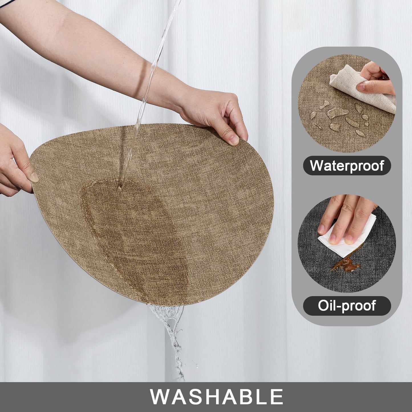 Myir JUN Round Dual-Sided Placemats, Faux Leather Set of 4 for Indoor and Outdoor Dining Tables, Non-Slip Washable Table Mats (Gray Beige)