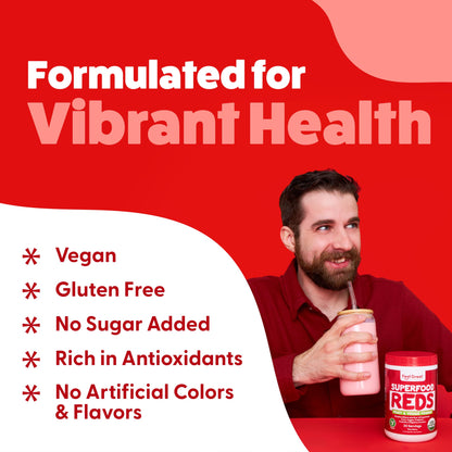 Feel Great Organic Superfood Reds Powder Packed with Beet Root Powder | Digestive Support Including Bloating Relief | Fruit and Veggie Polyphenols Supplement.