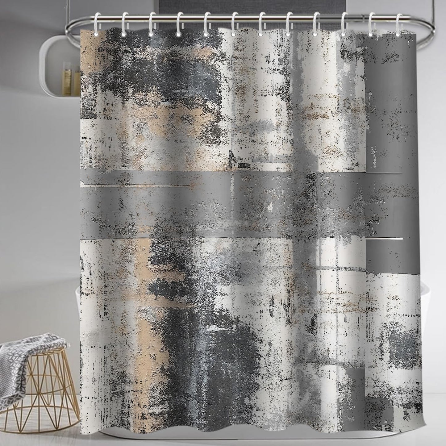 Lnond 4Pcs Bathroom Shower Curtain Sets with Rugs,Black and Grey Painting Art Bathroom Sets with Shower Curtain and Rugs and Accessories