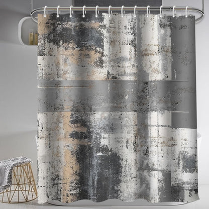 Lnond 4Pcs Bathroom Shower Curtain Sets with Rugs,Black and Grey Painting Art Bathroom Sets with Shower Curtain and Rugs and Accessories