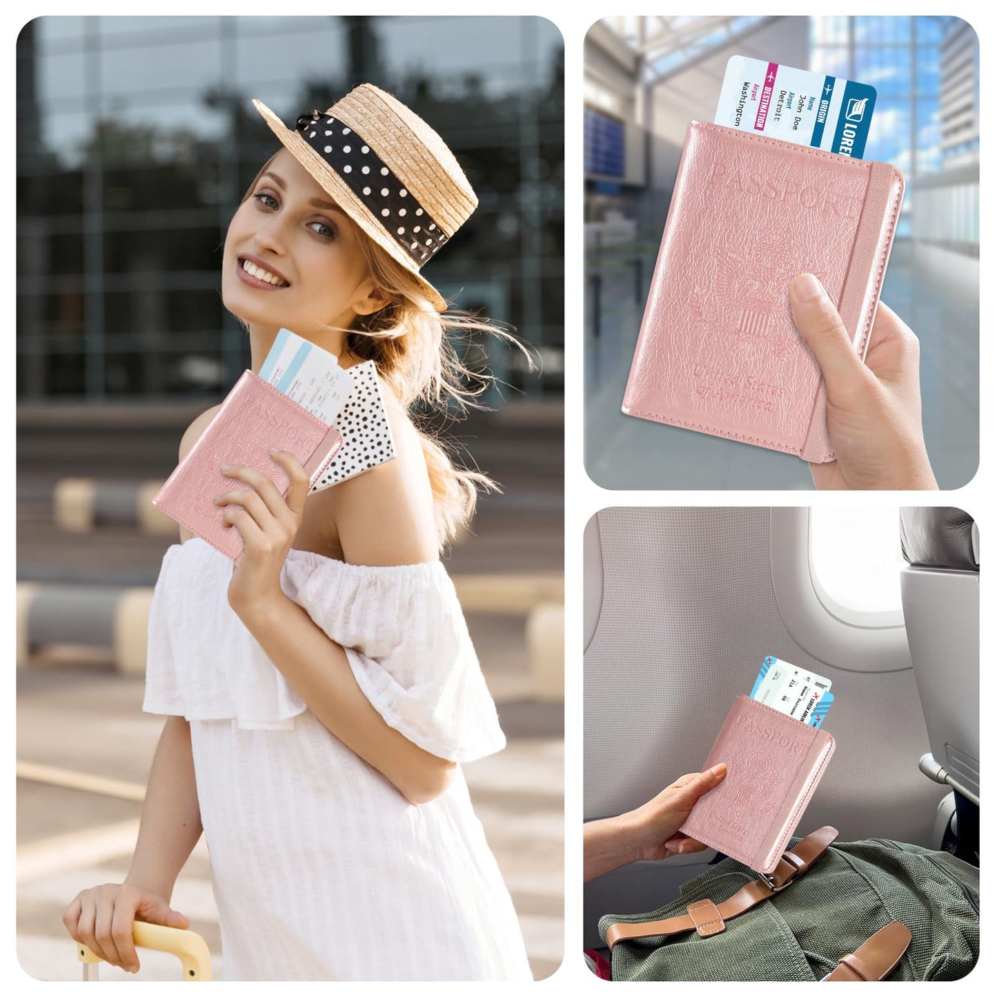 ACdream RFID BLOCKING Passport Holder Travel Wallet, Premium PU Leather Cover Passport Book with Card Holder, Pen Holder, Keep Organization, and Travel Essentials for Women and Men, Rose Gold