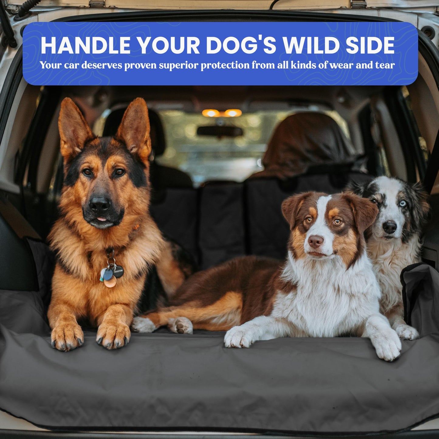 4Knines SUV Cargo Liner for Dogs, Trunk Mat for SUV, Durable Cargo Cover, Protector – Compatible with 60/40 Split Bench & Armrest Pass-Through, Waterproof, Machine Washable, Non-Slip (Large, Black)