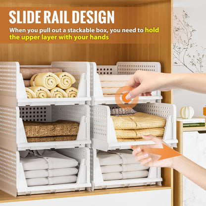 Neprock Clothes Organizers and Storage, 5 Pack Stackable Plastic Bins, Foldable Closet Organizers Drawers for Clothing storage (5L)（White）