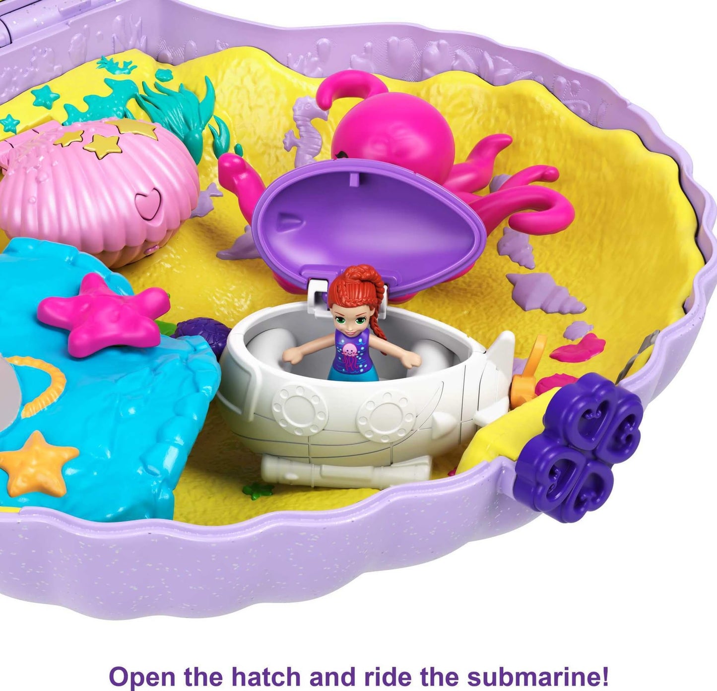 Polly Pocket Tiny Power Seashell Purse Compact with Wearable Strap, Fun Under-The-Sea Features, Micro Polly and Lila Mermaid Dolls, 2 Accessories & Sticker Sheet; for Ages 4 Years Old & Up