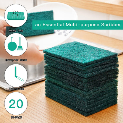 GUEICN Heavy Duty Scour Pads Sponge Dish Scrubber Non-Scratch Green Reusable Household Scrub Pads for Kitchen and Dish Cleaning Tool (12Pcs)