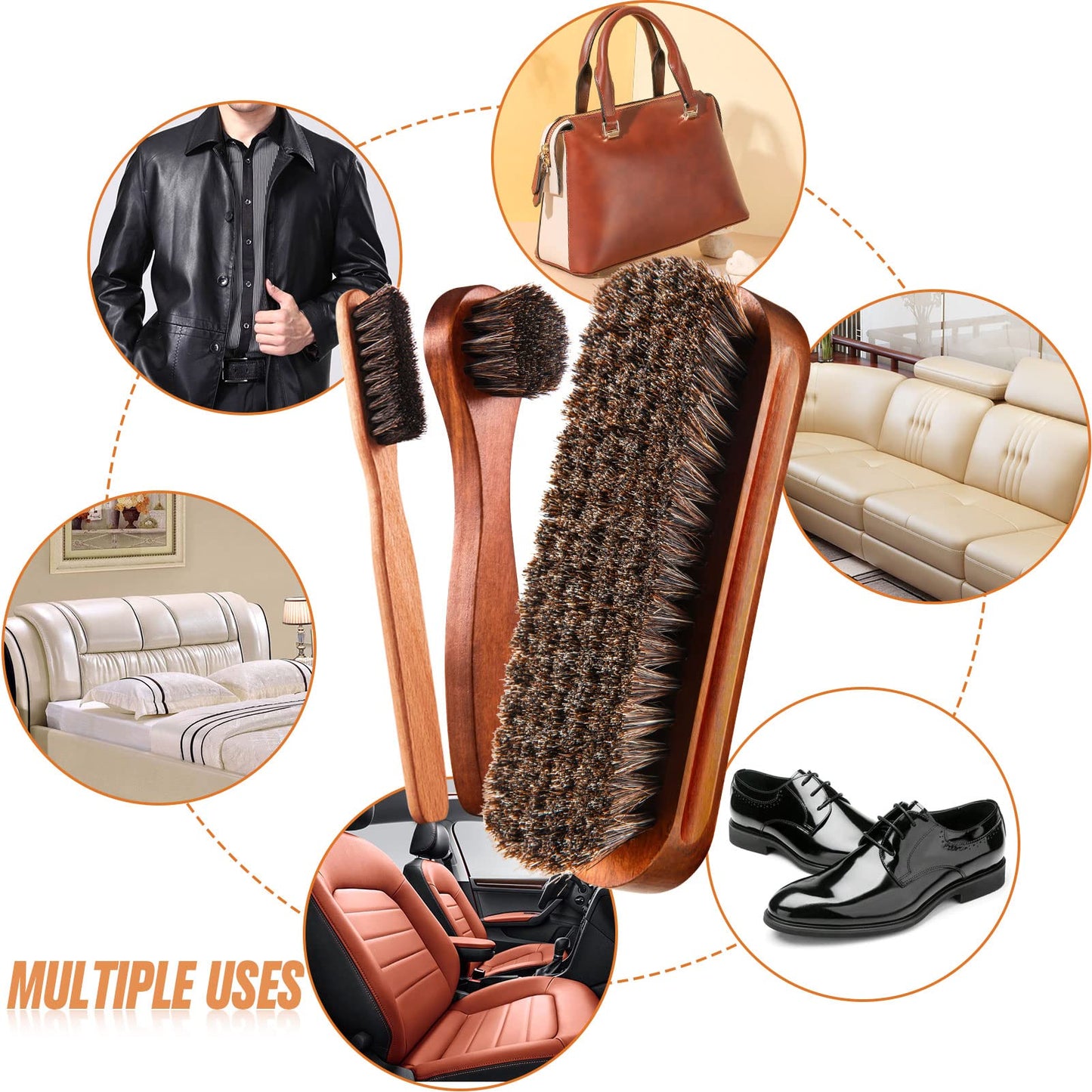 4 Pcs Horsehair Shine Shoes Brush Kit Polish Dauber Applicators Cleaning Leather Shoes Boots Care Brushes Suede Cleaner Brush with Microfiber Shoe Cloth(4 Pcs Style A)