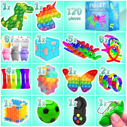 MOZACI Fidget Toys, 120 Pack Fidgets Set Stocking Stuffers for Kids Party Favors Autism Sensory Toy Bulk Adults Kids Boys Girls Teens Stress Autistic ADHD Anxiety Carnival Treasure Classroom Prizes