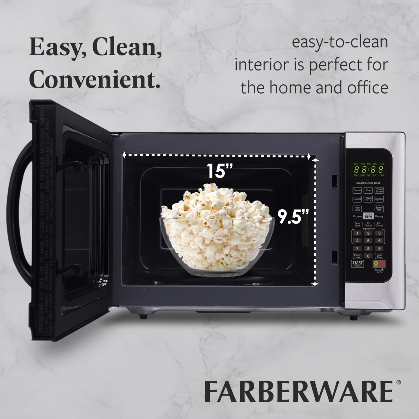 Farberware Countertop 1000 Watts 1.2 cu ft-Smart Sensor Microwave Oven with LED Lighting and Child Lock-Perfect for Apartments and Dorms-Easy Clean Black Interior, Stainless Steel