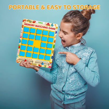 Matching Memory Game for Kids Age 3 4 5 6 7 8 Year Old, Travel Toy for Boys Girls, Wooden Board Game, Road Trip Essentials for Toddler, Airplane/ Car/ Camping Activity, Ideal Christmas, Birthday Gifts