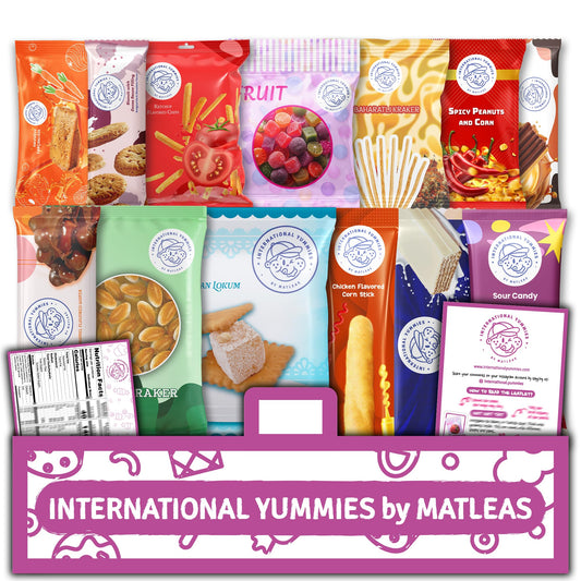 Midi International Snack Box | Premium Exotic Foreign Snacks | Unique Snack Food Gifts Included | Purple Theme Box | Candies from Around the World | 12 Full-Size + 1 Bonus Snacks