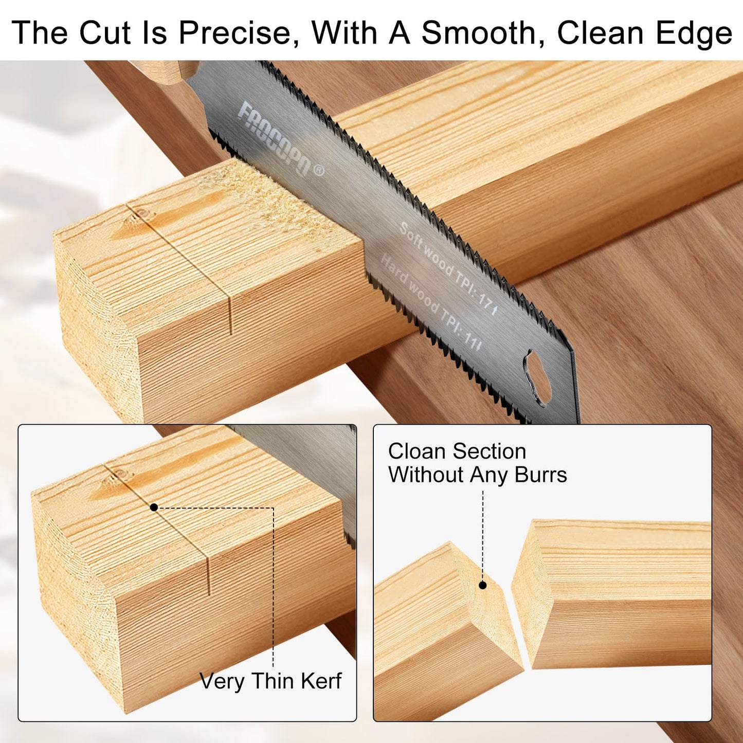 Frocopo Hand Saw Woodworking Tools, 6-Inch Pull Saw, Flexible Double-Edge Blade 17/11 TPI, Japanese Flush Cut for DIY Craft, Non-Slip Wood Handle, Sharp & Lightweight for Woodworking and Garden Trim