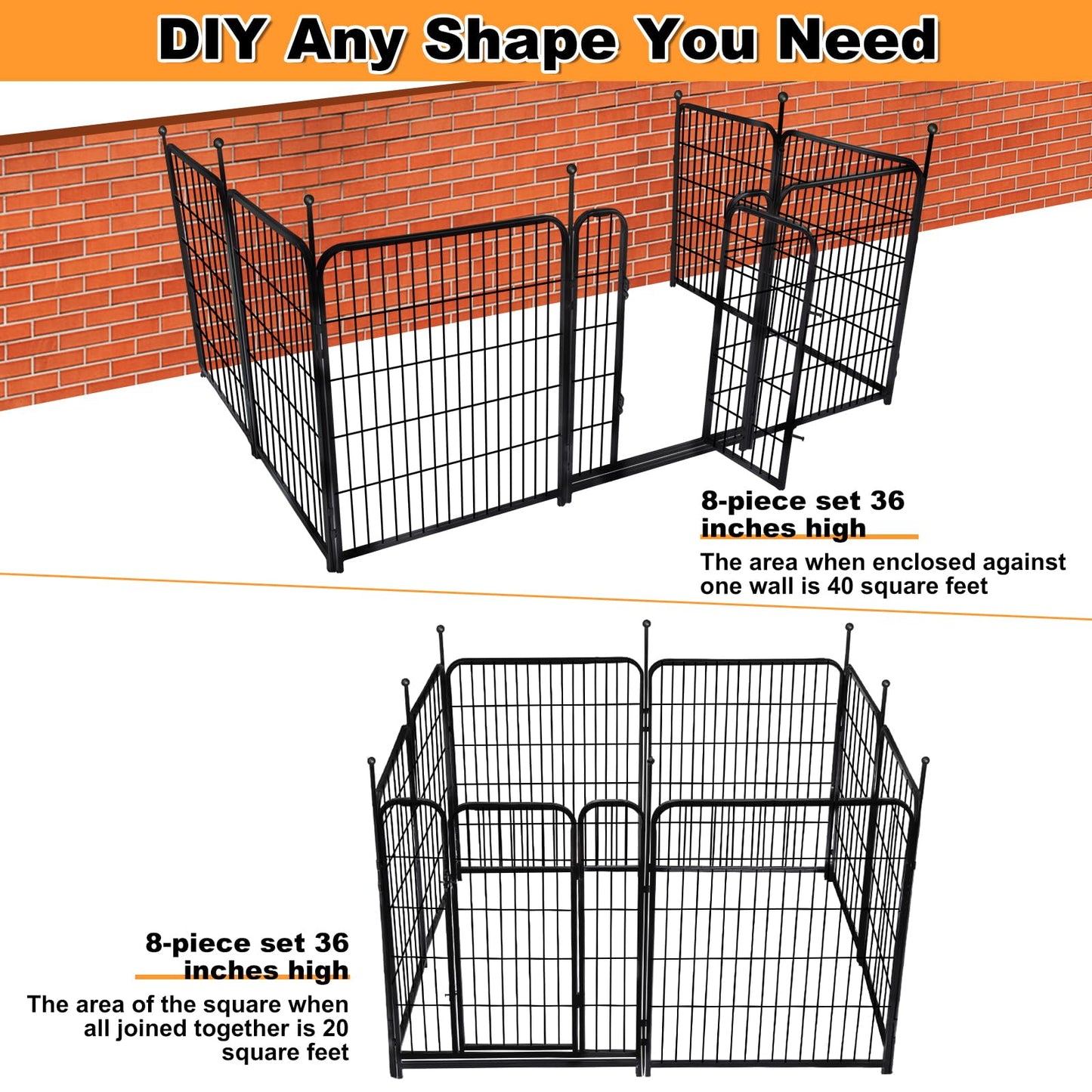 Getlay 36 in(H) Garden Fence With Gate, Wide Gate Low Threshold, 8 Panels Total 17.7 ft(L) Heavy Duty Iron Animal Barrier Fence For Yard, Suitable For Indoor Or Outdoor Dog Fencing,Garden Border Fence