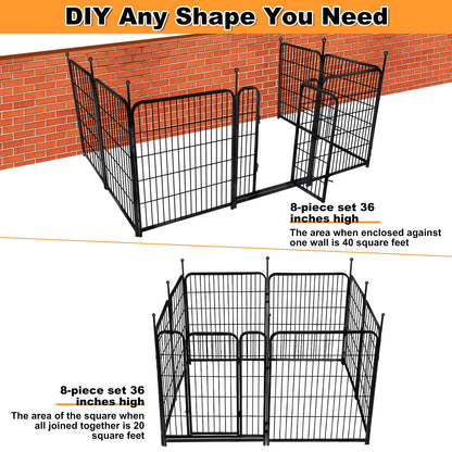 Getlay 36 in(H) Garden Fence With Gate, Wide Gate Low Threshold, 8 Panels Total 17.7 ft(L) Heavy Duty Iron Animal Barrier Fence For Yard, Suitable For Indoor Or Outdoor Dog Fencing,Garden Border Fence