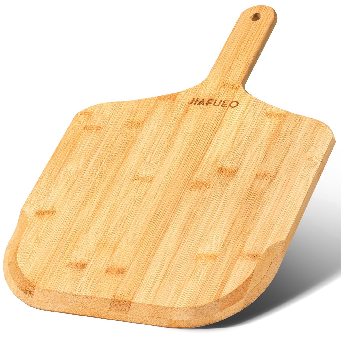 JIAFUEO Pizza Peel 12 inch, Bamboo Pizza Paddle Spatula - Wooden Serving Board, Oven Accessory for Baking Homemade, Wood Cutting Board for Cheese Bread Fruit Vegetables