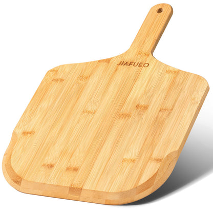 JIAFUEO Pizza Peel 12 inch, Bamboo Pizza Paddle Spatula - Wooden Serving Board, Oven Accessory for Baking Homemade, Wood Cutting Board for Cheese Bread Fruit Vegetables