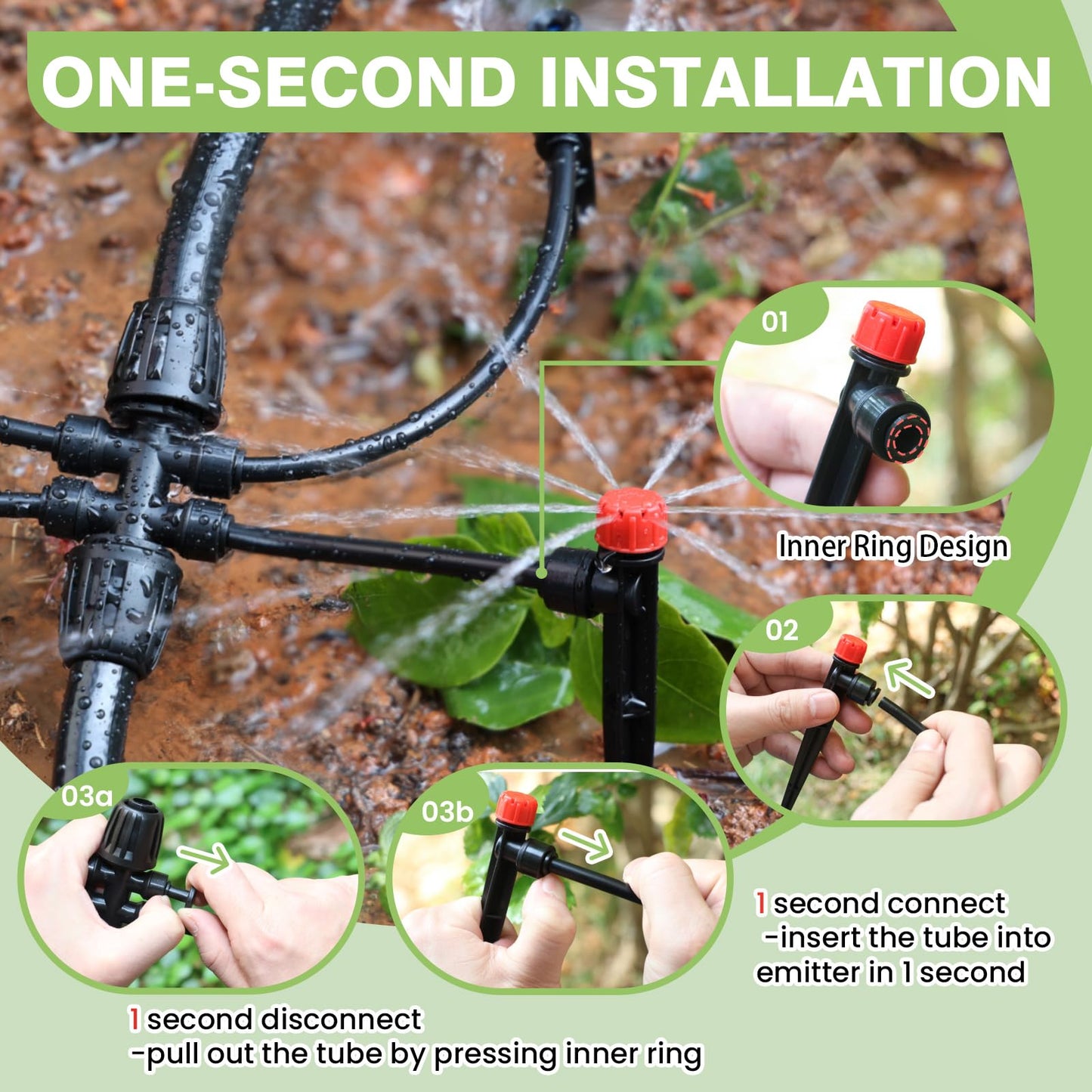 Maotong 240FT Drip Irrigation System Kit New Quick-Connect, Automatic Garden Watering Misting System for Greenhouse, Yard, Lawn, Plant with 1/2 inch Hose 1/4 inch Distribution Tubing and Accessories