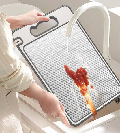 LOZOVIN Double Sided 304 Stainless Steel & Wheat Straw Cutting Board, 14.4"*9.8" Non Toxic Chopping Board, Separately Handle Meat and Vegetables, Dishwasher Safe, Scratch Resistant Mesh Design