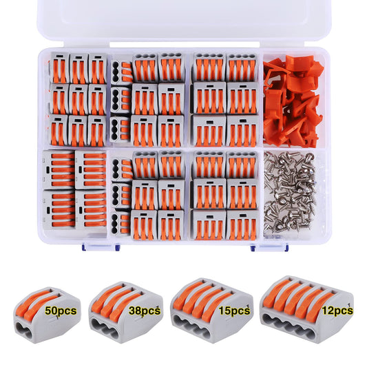 115 PCS Lever Wire Electrical Connectors Nuts Kit with Bases&Screws 28-12 AWG, Multiple Stud Electrical Connectors 2/3/4/5 Conductor Combination, Quick Disconnect Compact Splicing