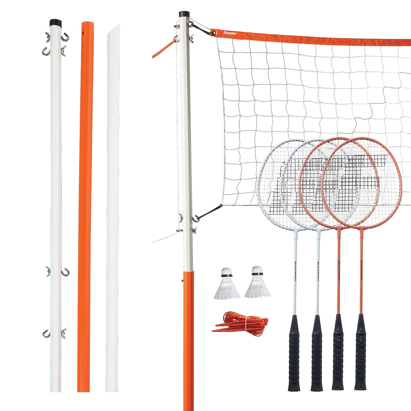 Franklin Sports Badminton Set - Backyard Badminton Net Set - Rackets and Birdies included - Backyard or Beach Badminton Set - Starter Set, One Size