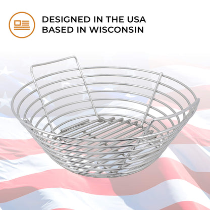 Kick Ash Basket Stainless Steel Charcoal Ash Basket, Fits Big Green Egg Grill, Large - Designed in Wisconsin
