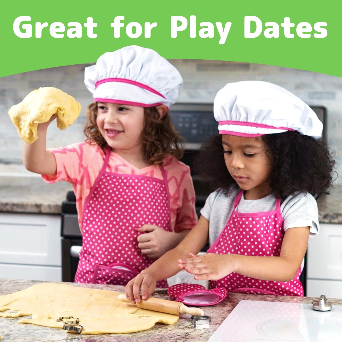 JaxoJoy Kids Cooking and Baking Chef Set for Little Girls, Complete Cooking Sets, Toddler Dress Up and Pretend Play Dress Up Clothes for Girls, Kitchen Toys 3-5 Years Old with Kids Aprons