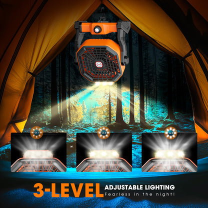 Rechargeable Solar Powered Fan,(30Hours Working) Solar Camping Fans & Led Lantern,8-inch Portable Fan with 7W Solar Panel, Battery Operated Powered Outdoor Tent Fans for Camping Essentials Accessories