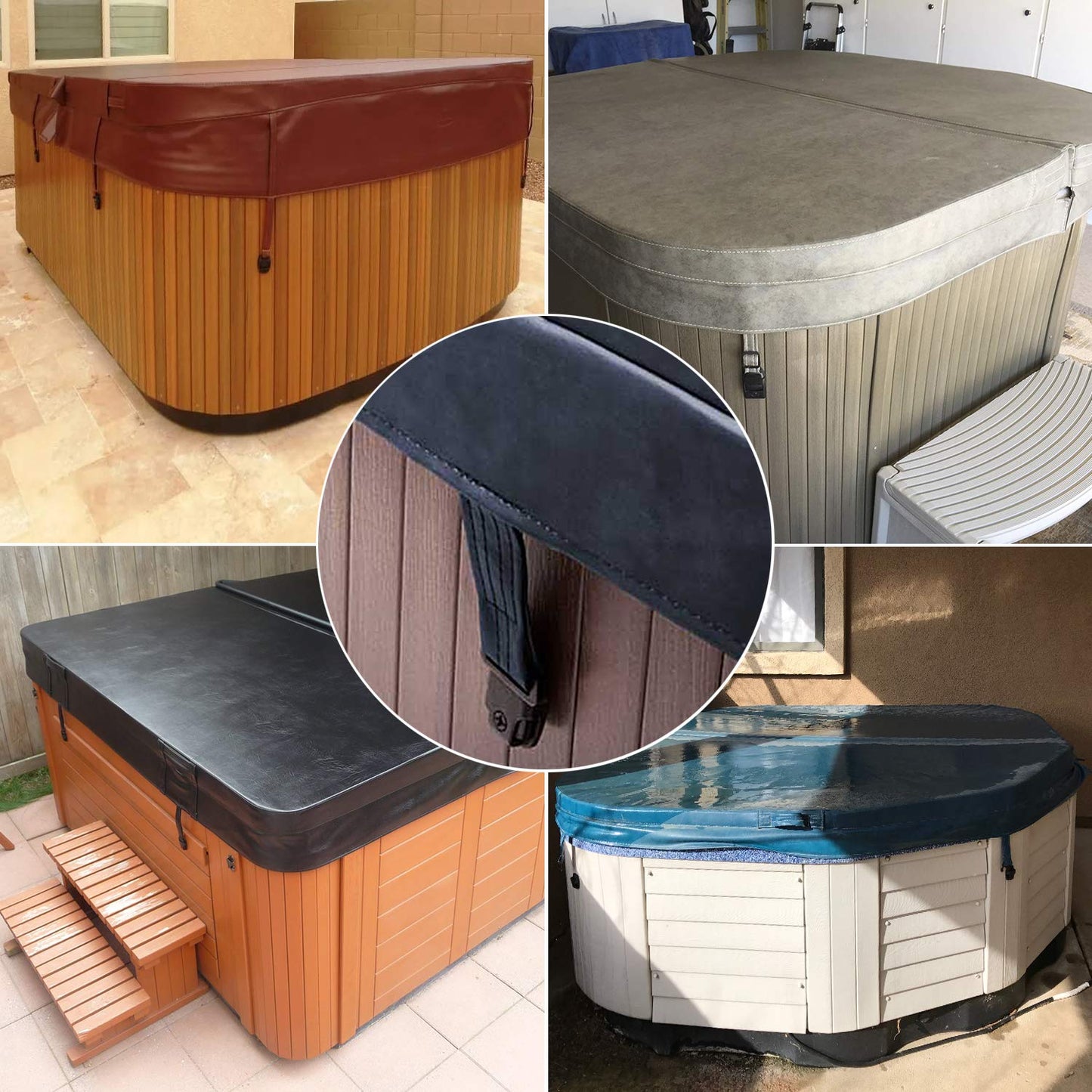 OIIKI 8 Sets Spa Hot Tub Cover Clips, Hot Tub Cover Broken Latch Repair Kit- Replacement 8 Latches Clip Locks, 8 Slides, 8 Keys with 16 Screws, Hardware Accessories for Spa Cover Straps (Black)