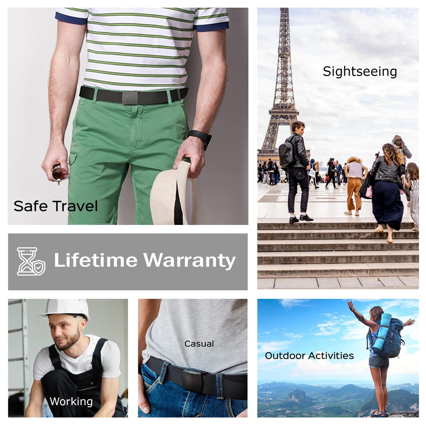 Money Belt for Men Travel Security Belt with Hidden Money Compartment Pocket, Cashsafe Anti-Theft Wallet Non-Metal Buckle