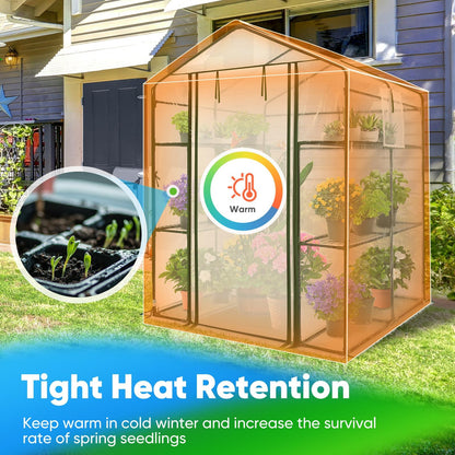 Quictent Greenhouse for Outdoors, Mini Walk-in Portable Flower Garden Plant Kit Outside, Heavy Duty 3 Tiers 8 Shelves Steel Frame & Durable Cover W/ Screen Door & Window, 4.7x4.7x6.4 FT, Clear